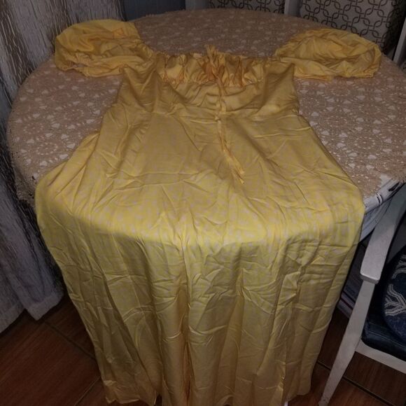 Summer Puff Sleeve Floral Split Maxi Dress Flowy A Line Casual Beach Long Dress - Picture 5 of 9